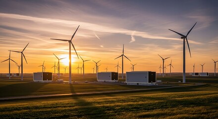 Wind Turbines at Sunset - Renewable Energy Landscape.