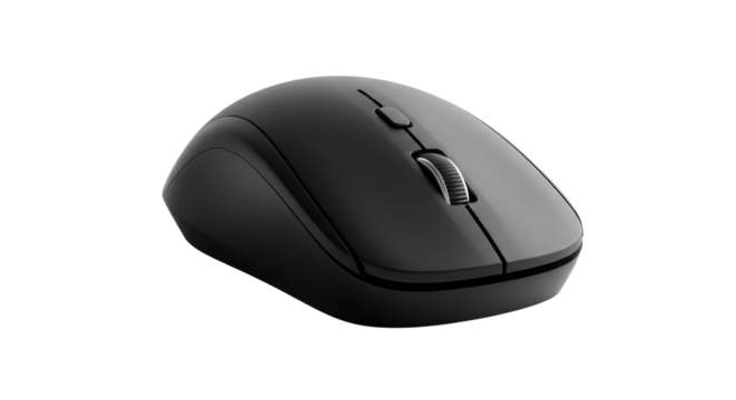 Black wireless computer mouse for office or home use isolated PNG with Transparent Background