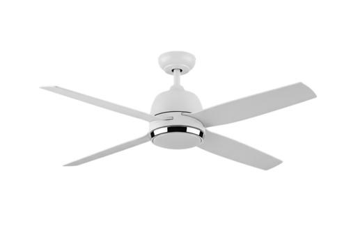 Modern white ceiling fan with four blades Isolated on transparent background