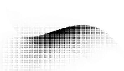 Abstract Wavy Black and White Halftone Gradient Shape, Smooth Effect, Transparent Background