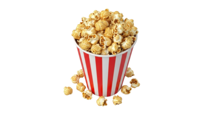 Caramel popcorn in a red striped bucket isolated PNG with Transparent Background
