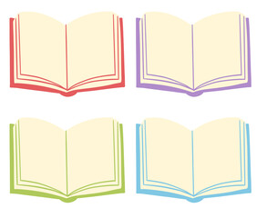 collection of open book illustration with blank pages for reading or writing concept