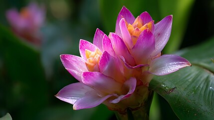 Awesome photo of closeup of a vibrant pink siam tulip flower in full bloom in the garden.