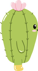 Cute cartoon cactus character with flower and yellow foot on transparent background