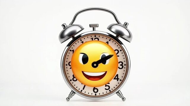 Silver alarm clock ticking on white background marking the passage of time for deadlines