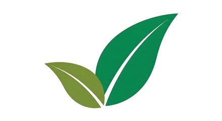 Two stylized green leaves forming a check mark symbol representing growth and nature