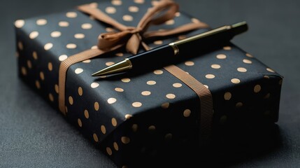 Writing tool on gift package with kraft paper, great for promotional content and upscale compositions