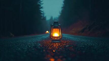 Lantern light cutting through forest fog at night, great for narrative content and moody imagery