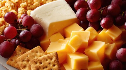 Delicious assortment of cheese, grapes, and crackers perfect for gatherings and celebrations