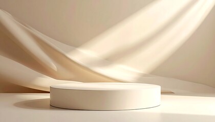 Beige podium with flowing fabric