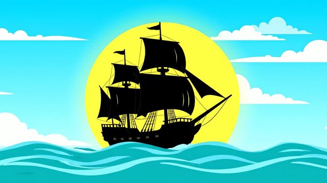 columbus ship silhouette ocean exploration