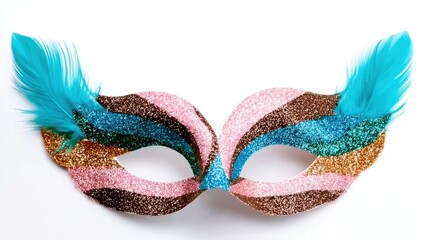 Shiny masquerade mask with golden plumage, great for promotional content and glamorous imagery