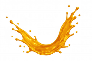 Orange liquid splashing, forming dynamic curved shape, transparent background highlighting vibrant beverage movement and energy