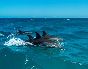 Fototapeta premium Dolphins swimming in azure ocean