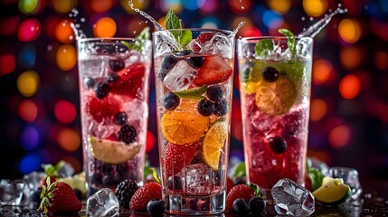Colorful Festive Cocktail Drinks with Fresh Fruit Garnish Bar Photography