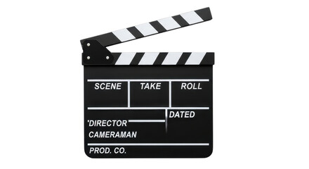 Movie clapperboard with scene, take, roll, director, cameraman and dated markings isolated PNG with Transparent Background