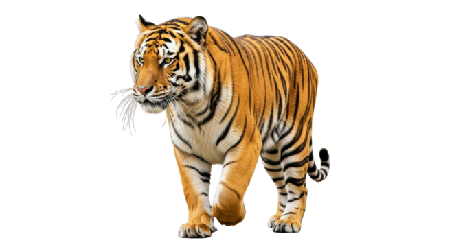 Bengal tiger prowling forward isolated PNG with Transparent Background