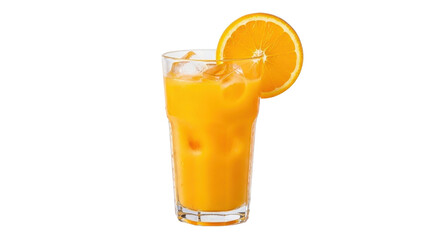 Glass of refreshing orange juice with slice garnish isolated PNG with Transparent Background