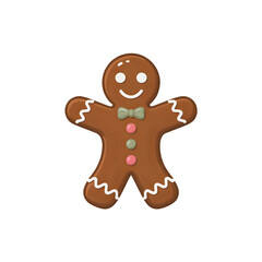 Fototapeta premium A cheerful gingerbread man cookie with buttons and bow tie perfect for Christmas and winter holidays