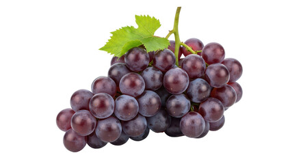 Fototapeta premium Bunch of ripe red grapes with a green leaf isolated PNG with Transparent Background