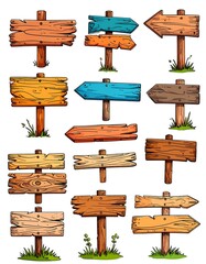 Collection of cartoon wooden signs