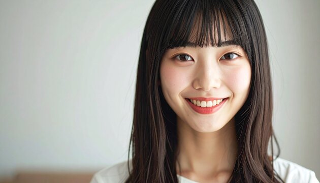 前髪のある学生の日本人の女の子