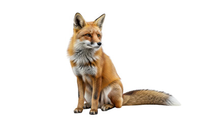 Obraz premium Sitting red fox looking to the side isolated PNG with Transparent Background