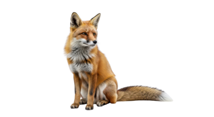 Sitting red fox looking to the side isolated PNG with Transparent Background
