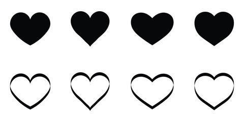 Set of heart vector icons . black heart icons. vector for romantic graphics, greeting cards, Valentines Day.