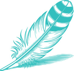 Vintage Teal Feather Illustration Graphic. A Rustic Nature-themed Design for Cottagecore