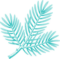 Vintage Teal Pine Branch Twig Illustration Graphic. A Rustic Nature-themed Design for a Cottagecore Vibe