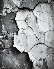 Obraz premium Cracked Gray Plaster Wall Showing Weathered Texture and Detailed Grunge Structure with Abstract Cement