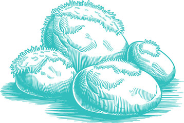 Vintage Teal Forest Stones with Moss Illustration Graphic. A Rustic Nature-themed Design for Cottagecore