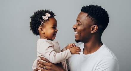 Obraz premium Happy father and baby girl, joyful family portrait, loving bond, tender moment, studio shot