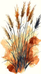 Autumn Pampas Grass Watercolor Art.
