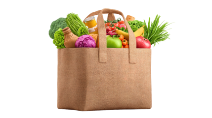 groceries in a bag isolated on transparent white background