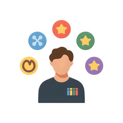 Person with diverse skills and interests represented by colorful icons
