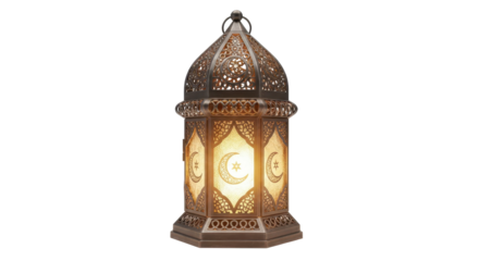 Ornate Ramadan lantern casting a soft glow isolated PNG with Transparent Background