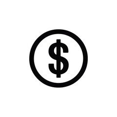 Simple black and white icon of a dollar sign in a circle