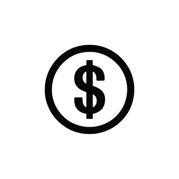 Simple black and white icon of a dollar sign in a circle