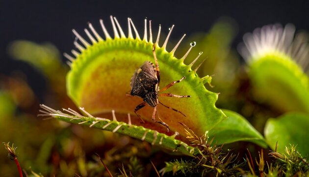 Close-up of a Venus flytrap and insect