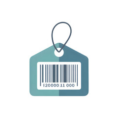 Bar code on a teal tag with a string