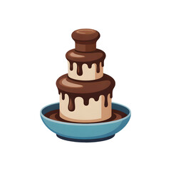 Three-tiered chocolate fountain with dripping melted chocolate delicious dessert for parties and celebrations