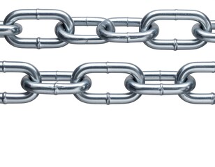 Fototapeta premium Two parallel metal chains, smooth links, close-up, isolated on white