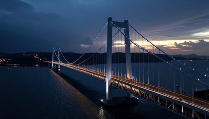 Fototapeta premium Night view of a suspension bridge