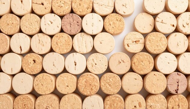 Cream Tone Flat Lay of Wine Corks on White Background
