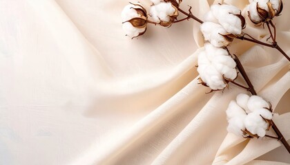 Cream Cotton Fabric with Cotton Plant