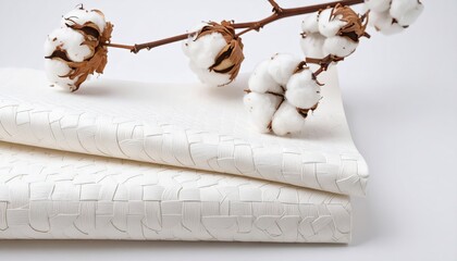 Cream Cotton Fabric with Cotton Plant Branch