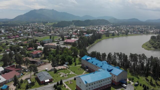Turochak village, Altai. Aerial drone view