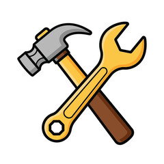 Hammer and wrench crossed, tools icon, repair symbol.